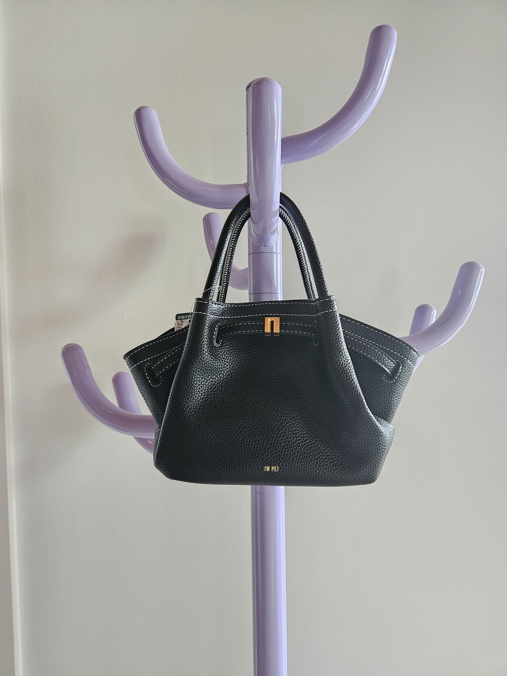NWT - JW PEI Black Pebbled Leather Lucia Classic Top Handbag W Detachable Strap